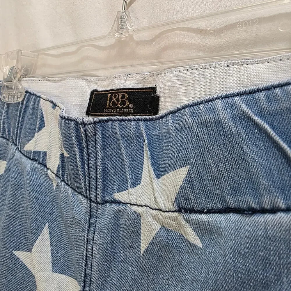 L&B Lucky and Blessed Retro Boho American Stars Pull-on Wide Leg Flare Jeans, SM - Picture 5 of 10